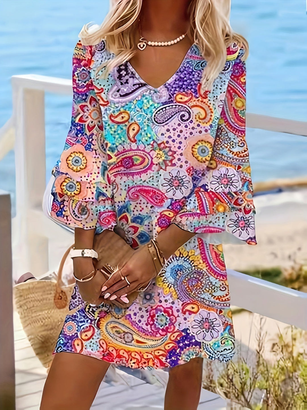 Rosie - Floral V-Neck Handmade Dress
