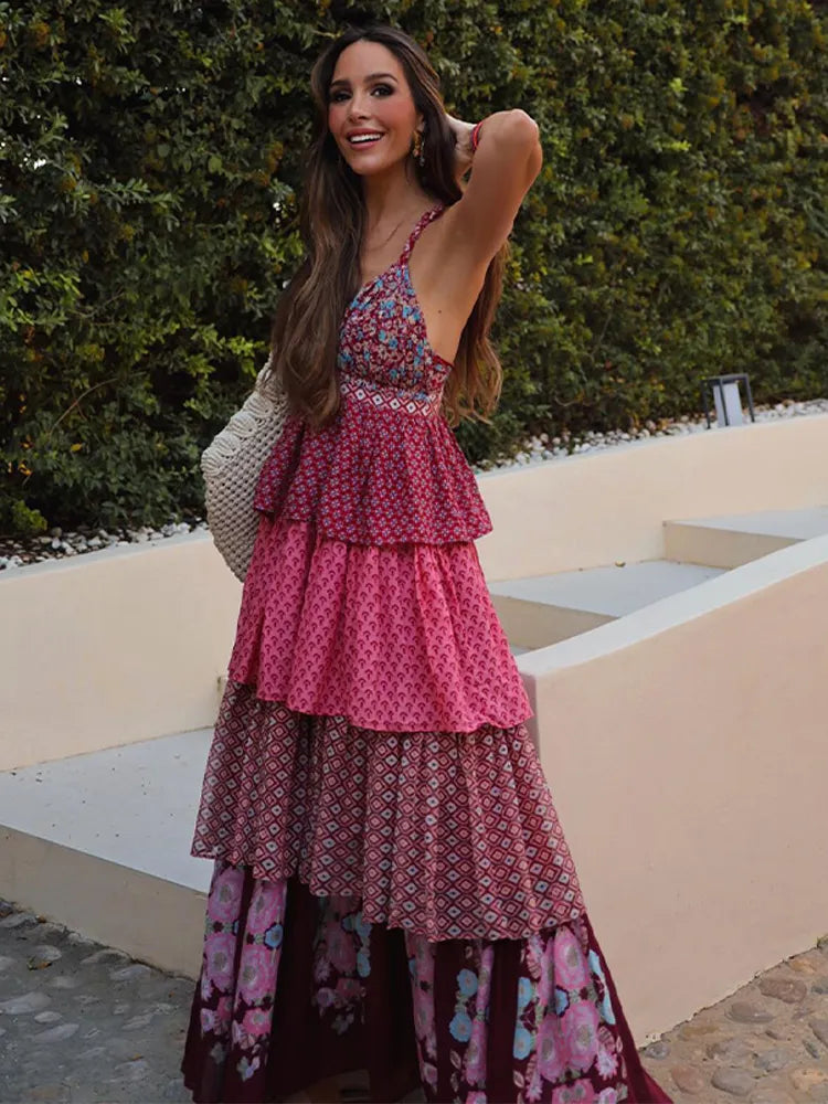 Mona - Classic Floral Print Maxi Dress