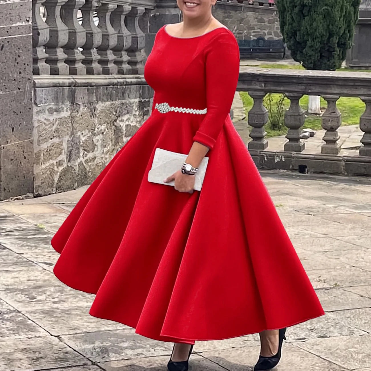 Alessia | Pleated Belted A-Line Maxi Dress