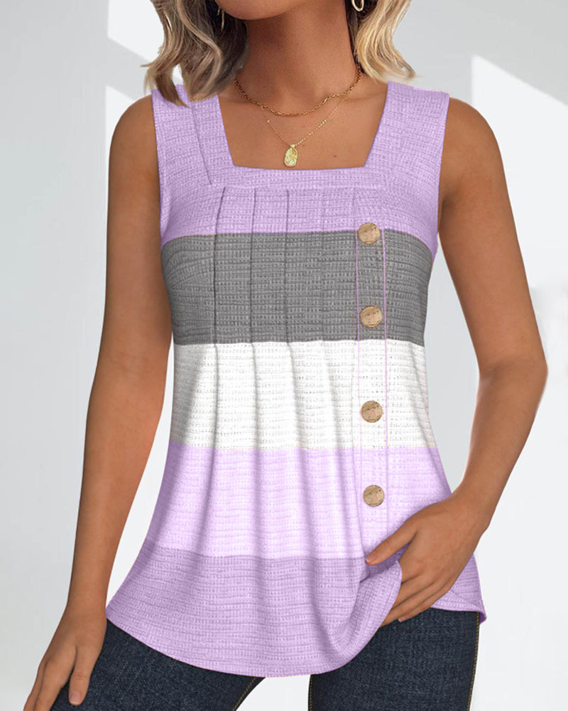 Riley™ - Striped Tank Top with Buttons