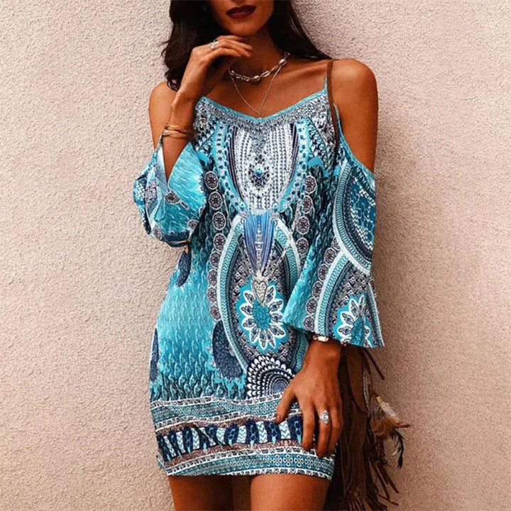 Aubrey - Stylish Strapless Off-The-Shoulder Printed Dress