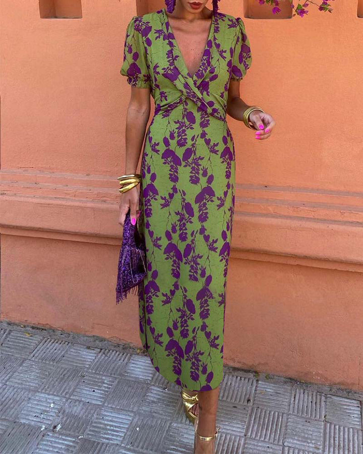 Della - Floral Puff Sleeve Midi Dress
