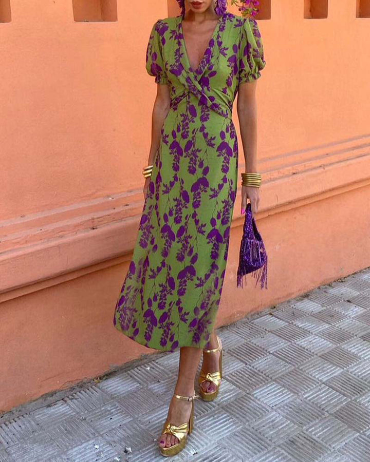 Della - Floral Puff Sleeve Midi Dress