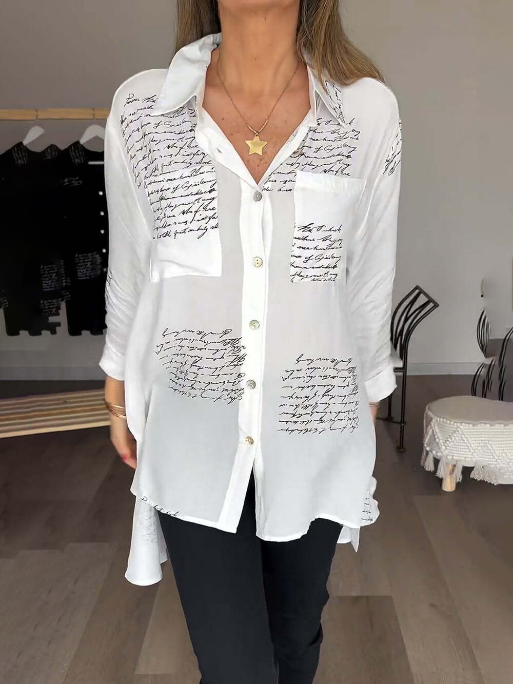 Olivia™ - Elegant Letter Print Shirt
