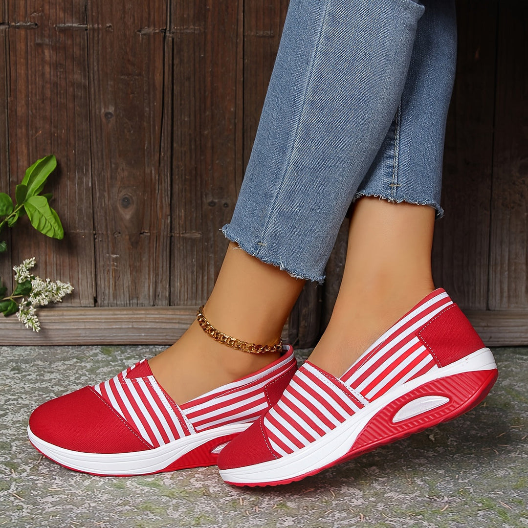 Millie I Comfortable Slip-On Orthopaedic Striped Trainers