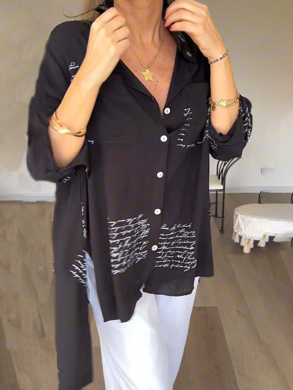 Olivia™ - Elegant Letter Print Shirt