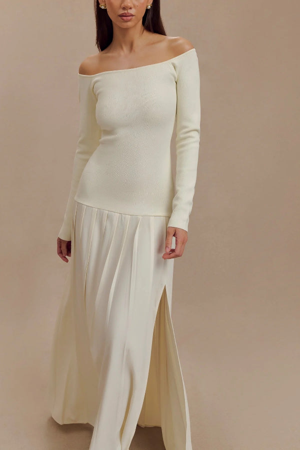 Aria - Retro Bardot-neck Maxi Dress
