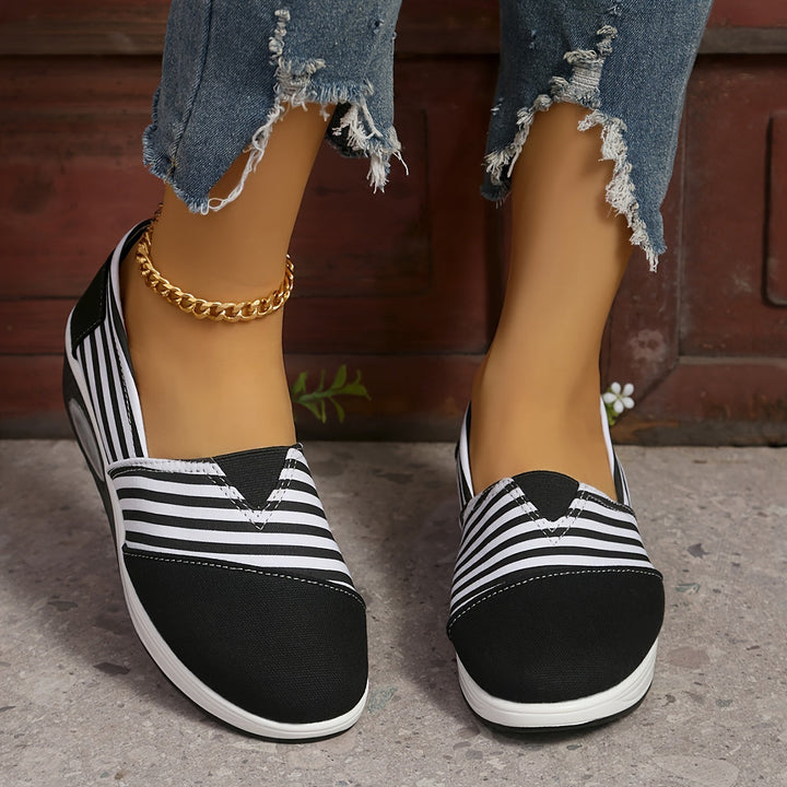 Millie I Comfortable Slip-On Orthopaedic Striped Trainers