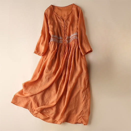 Susan I Buddha Stones Embroidery Geometry Midi Dress