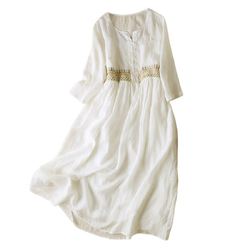 Susan I Buddha Stones Embroidery Geometry Midi Dress