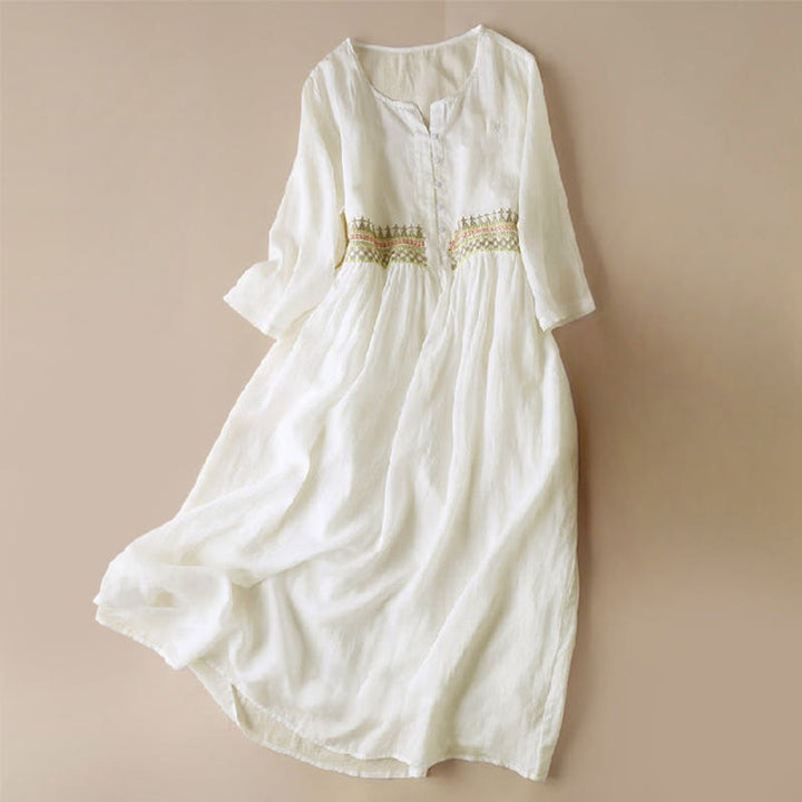 Susan I Buddha Stones Embroidery Geometry Midi Dress