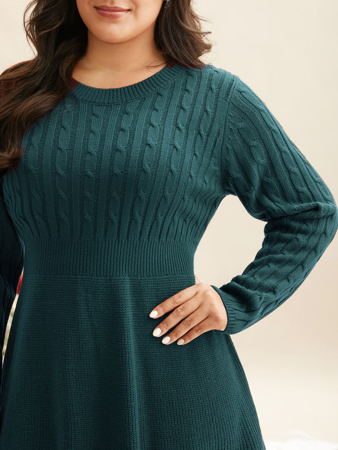 Miriam I Cable Knit Fit-and-Flare Midi Dress