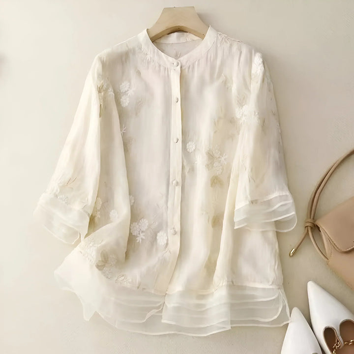 Ula I Embroidered Blouse with Button-Down Design