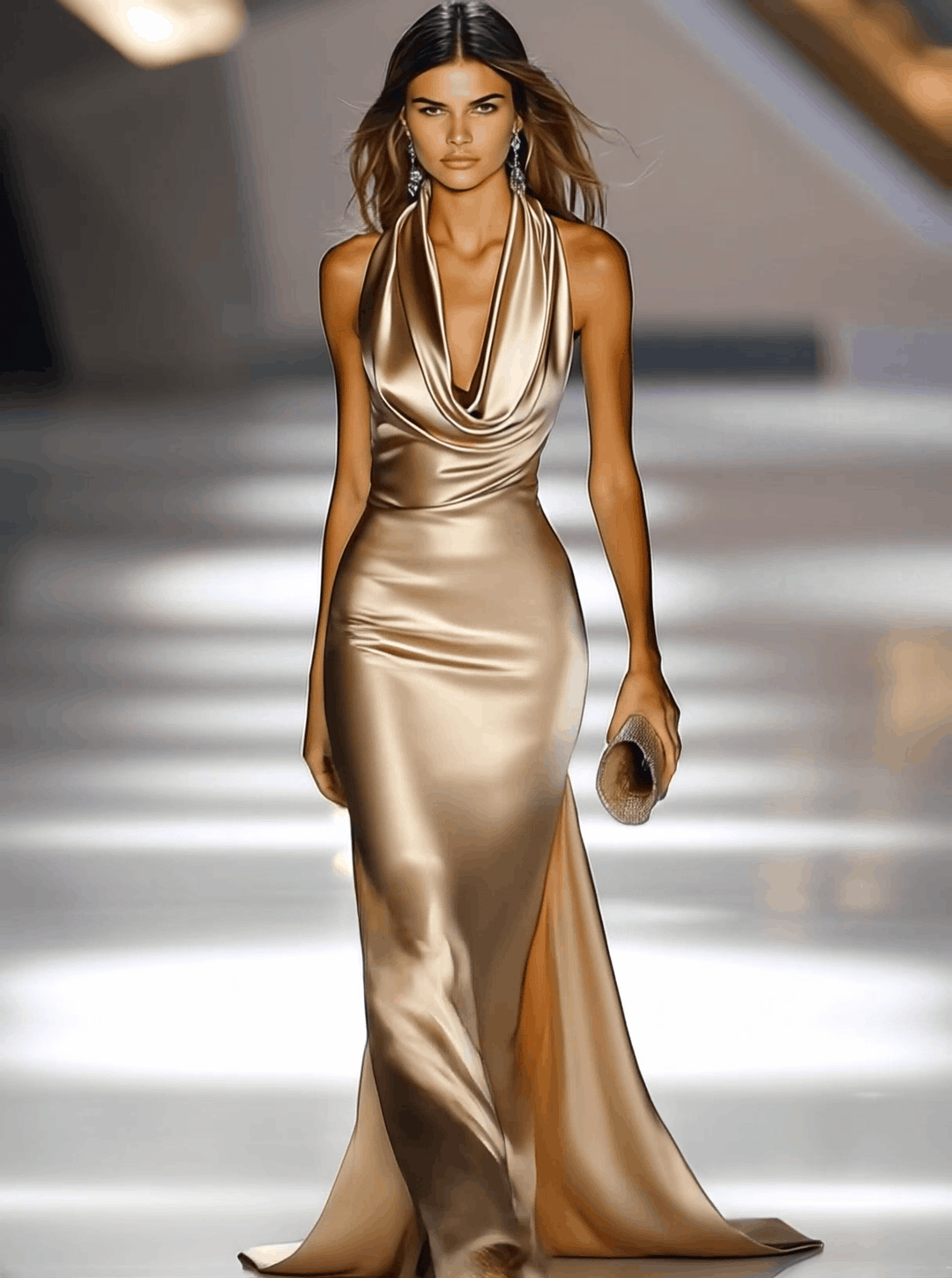 Monalisa I Luxurious Champagne Gold Satin Dress