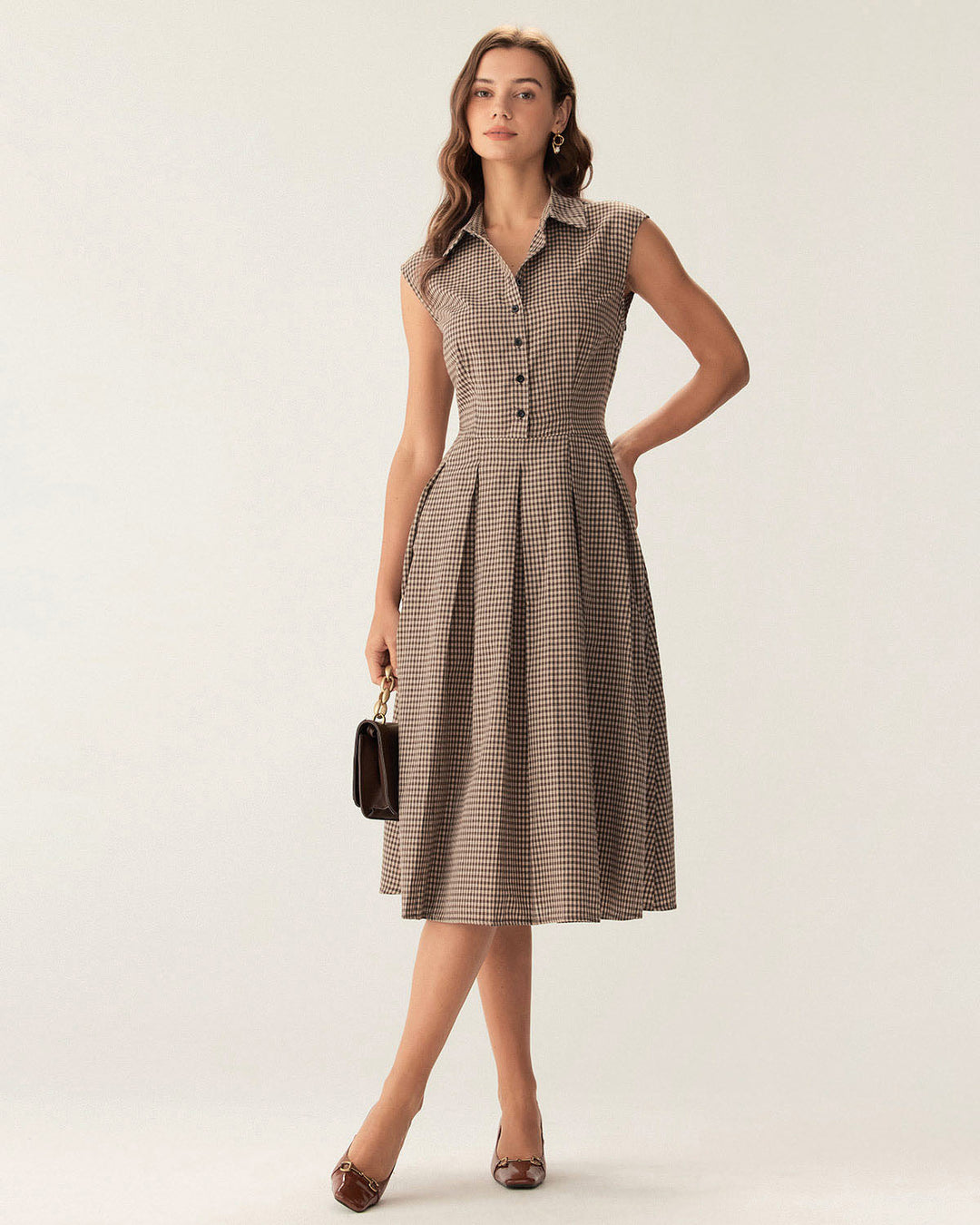 Miriram I Plaid Button Pleated Midi Dress