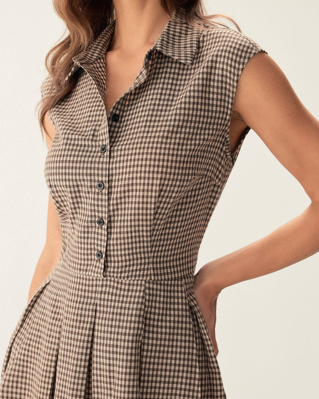 Miriram I Plaid Button Pleated Midi Dress
