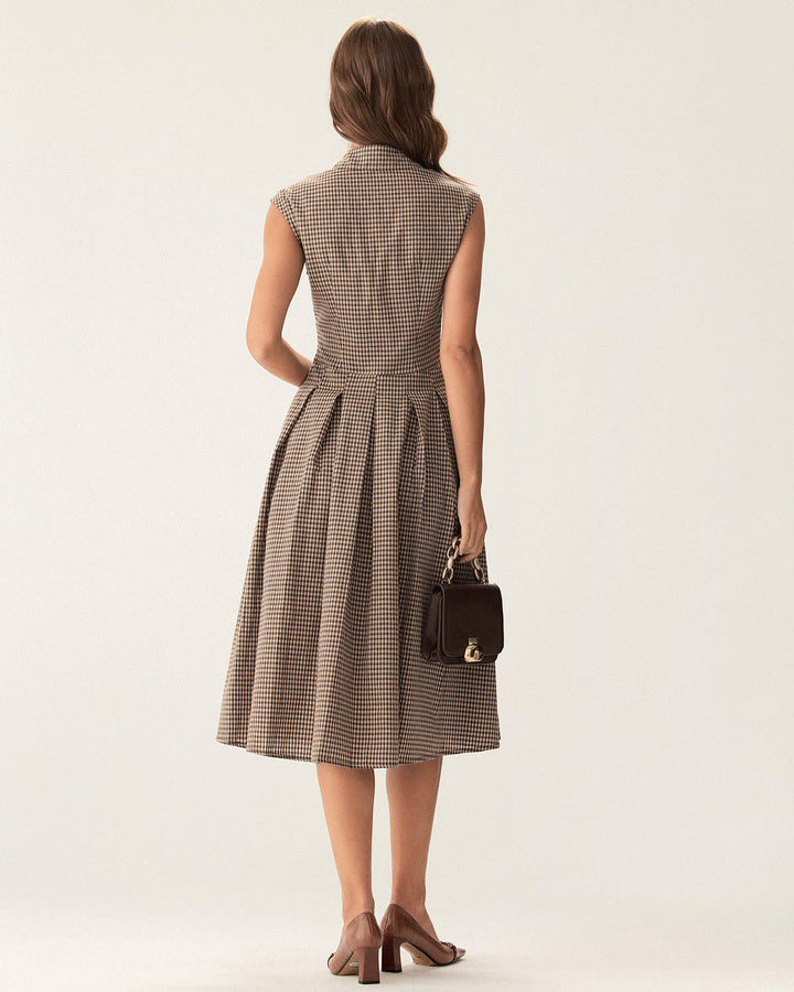 Miriram I Plaid Button Pleated Midi Dress