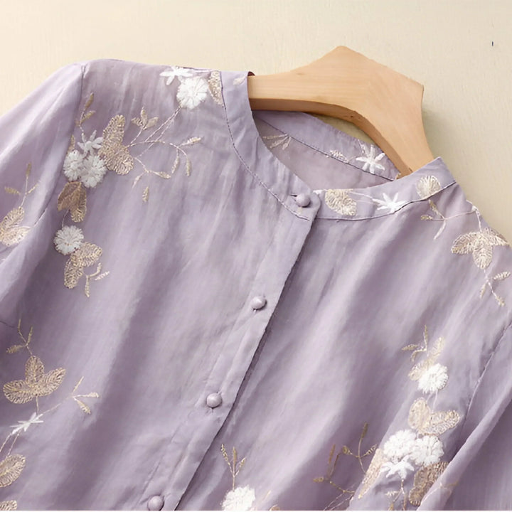 Ula I Embroidered Blouse with Button-Down Design