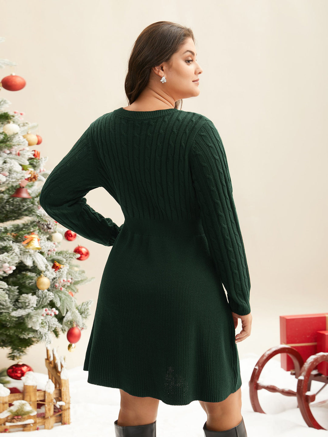 Miriam I Cable Knit Fit-and-Flare Midi Dress