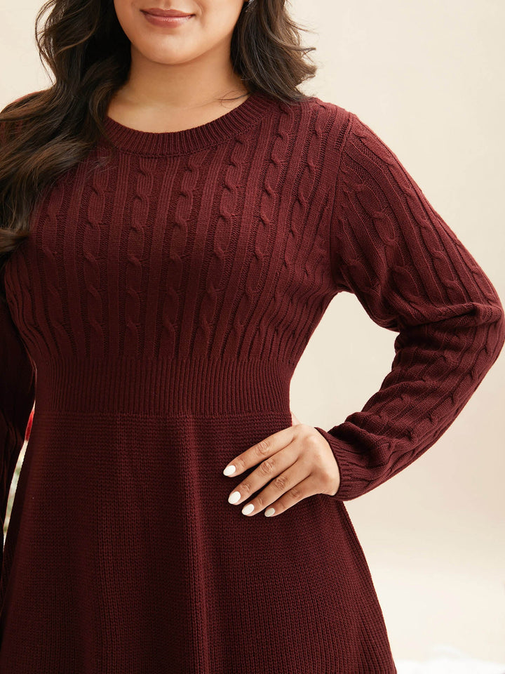 Miriam I Cable Knit Fit-and-Flare Midi Dress