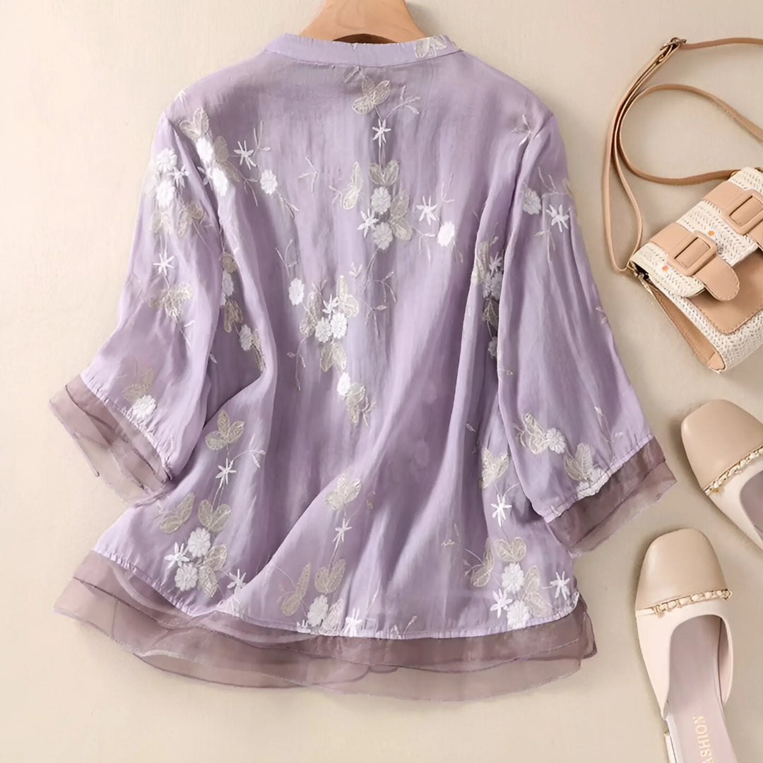 Ula I Embroidered Blouse with Button-Down Design