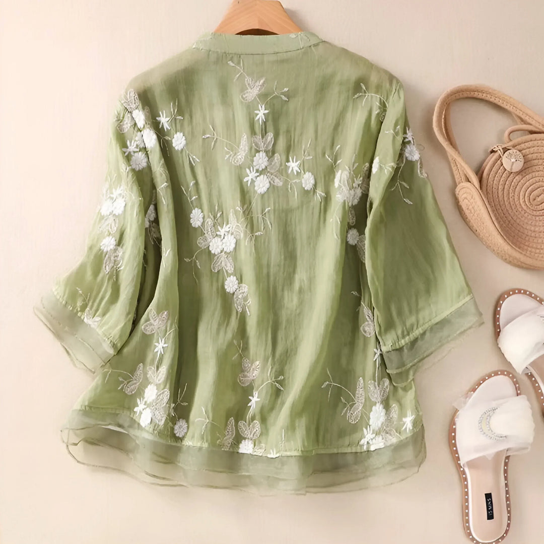 Ula I Embroidered Blouse with Button-Down Design