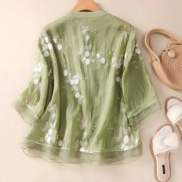 Ula I Embroidered Blouse with Button-Down Design
