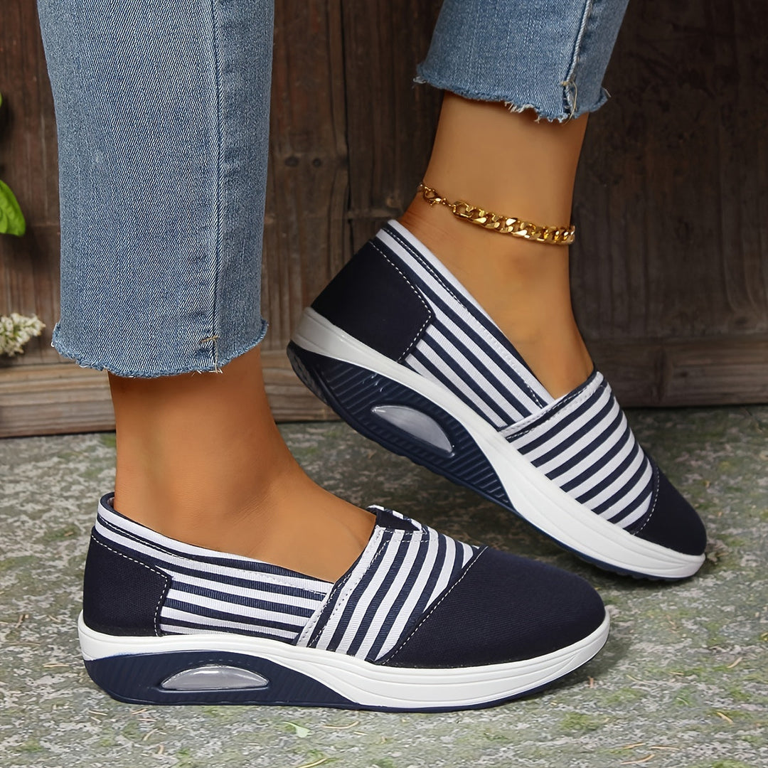 Millie I Comfortable Slip-On Orthopaedic Striped Trainers