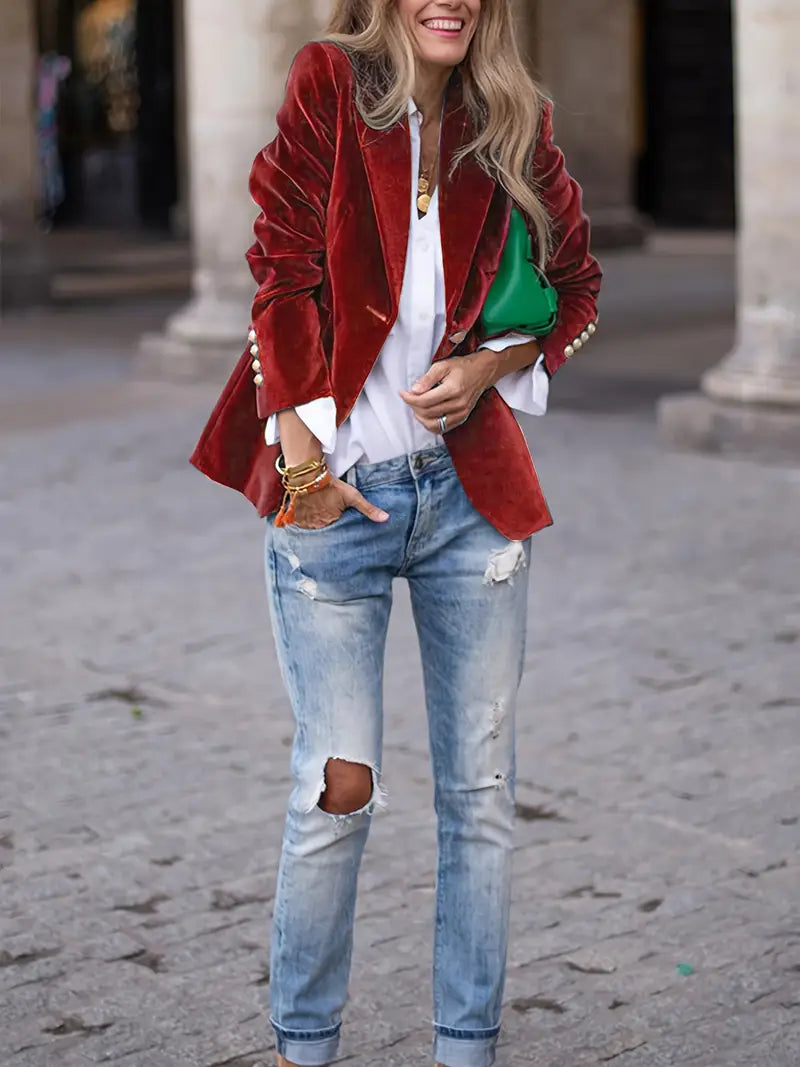 Violette I Tailored Blazer with Gold Buttons