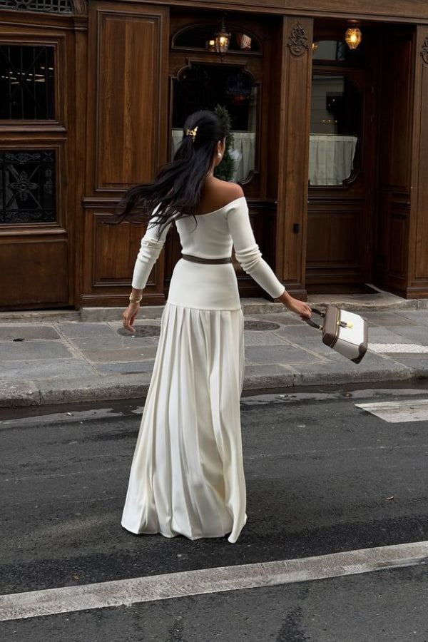 Aria - Retro Bardot-neck Maxi Dress