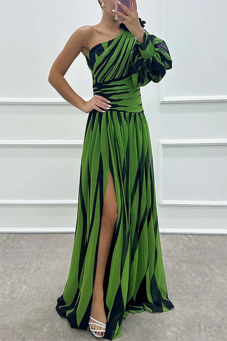 Indigo | Elegant Striped One Shoulder Maxi Dress