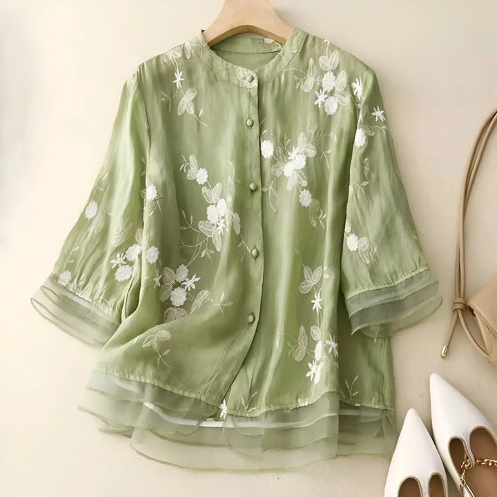 Ula I Embroidered Blouse with Button-Down Design