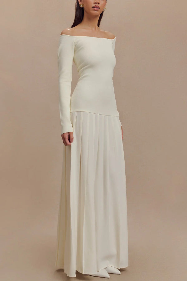 Aria - Retro Bardot-neck Maxi Dress
