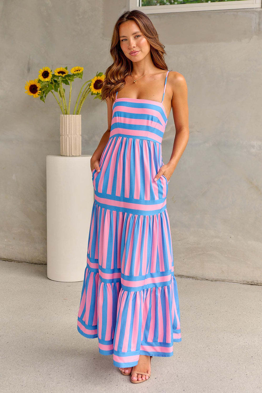 Mia | Striped Maxi Dress with Straps and Pockets