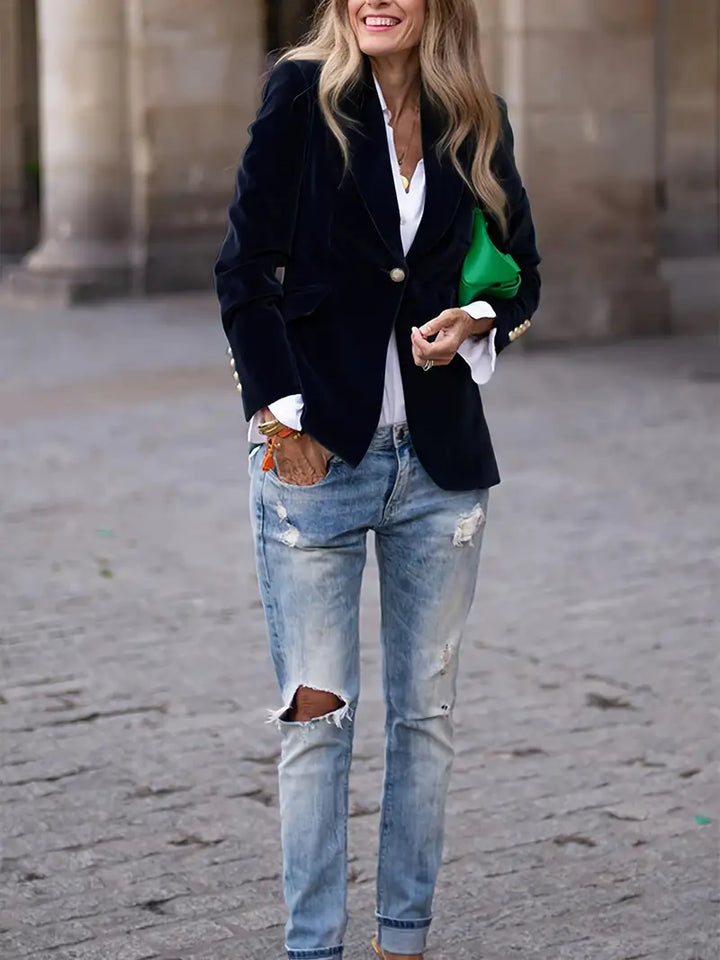 Violette I Tailored Blazer with Gold Buttons