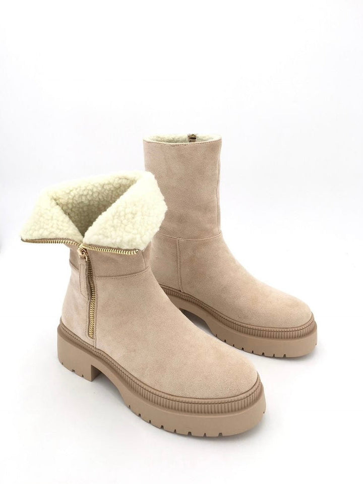 Cozy Beige Zipper Boots