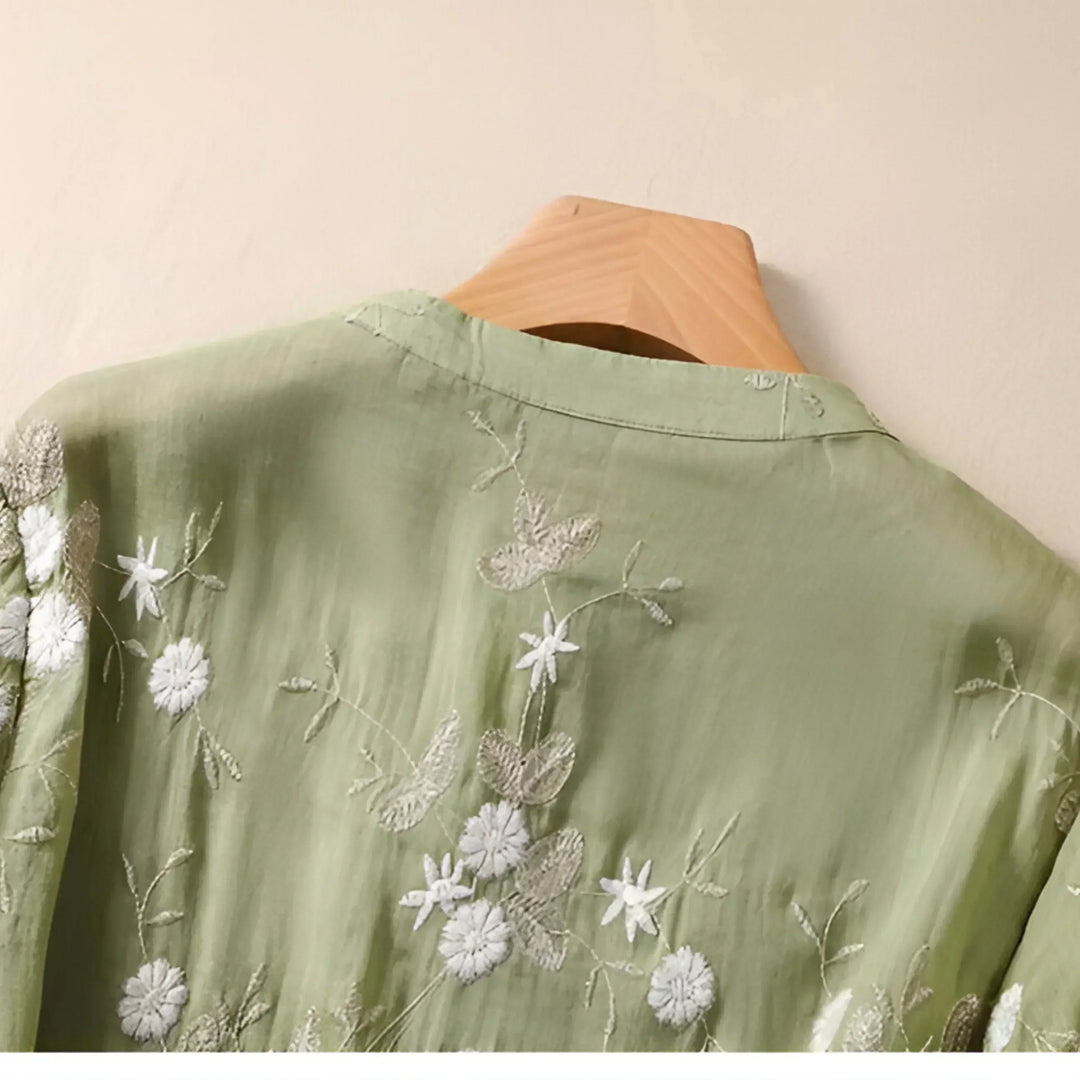 Ula I Embroidered Blouse with Button-Down Design