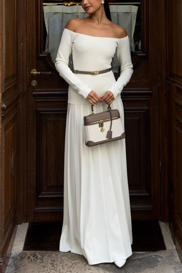 Aria - Retro Bardot-neck Maxi Dress