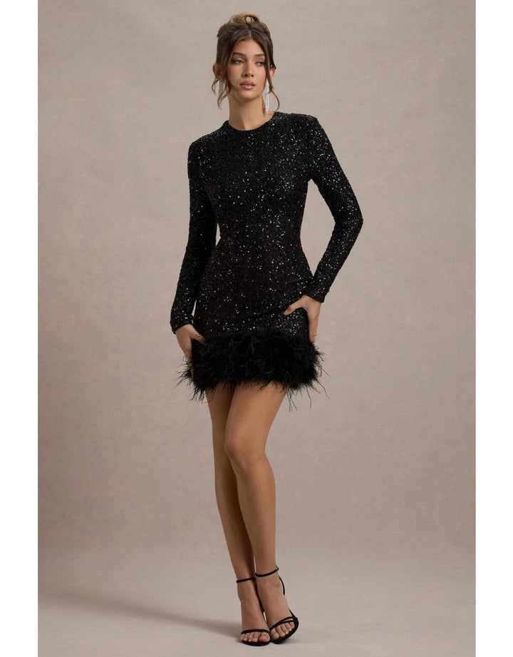 Amelia - Modern Sequins Feather Mini Dress