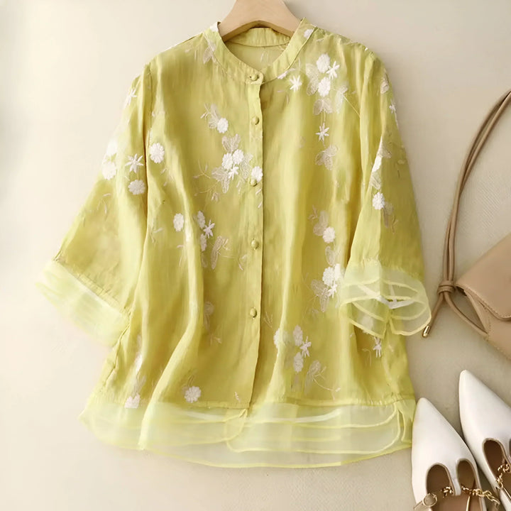 Ula I Embroidered Blouse with Button-Down Design