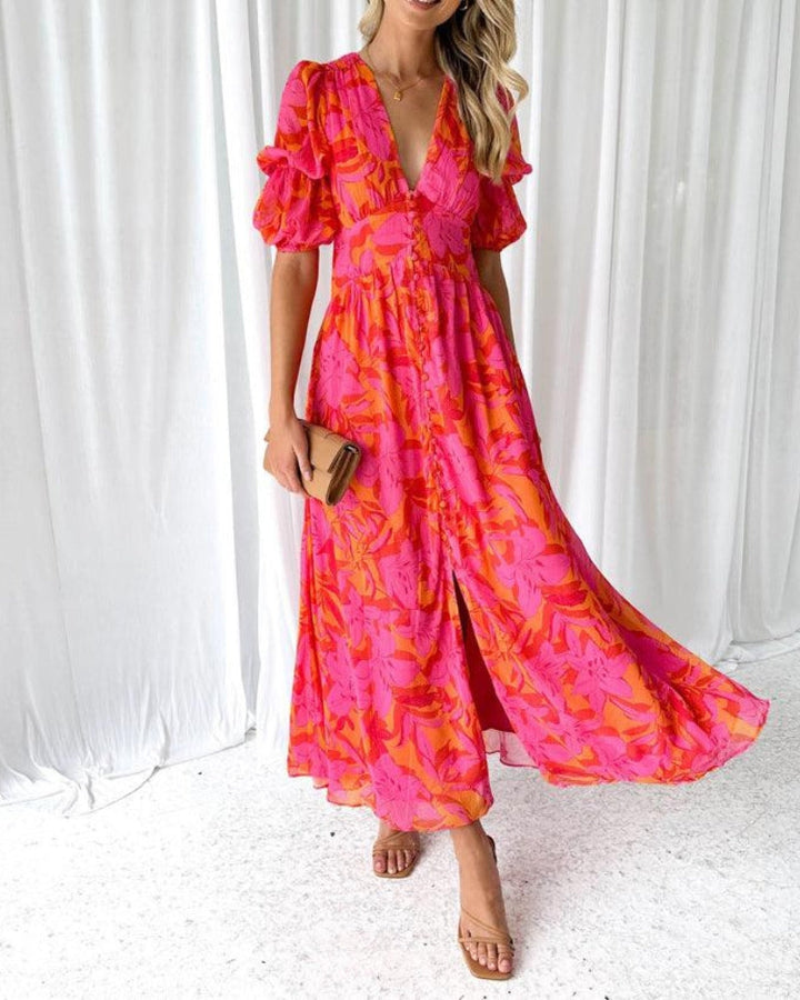 Derana™ - Vibrant Red and Pink Maxi Dress