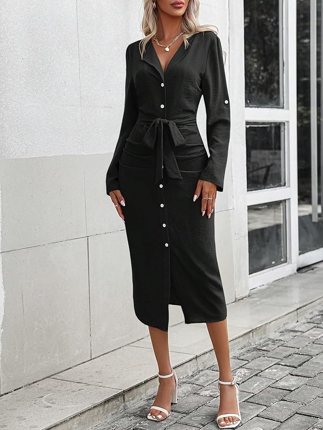 Olivia™ - Elegant Button Up Dress