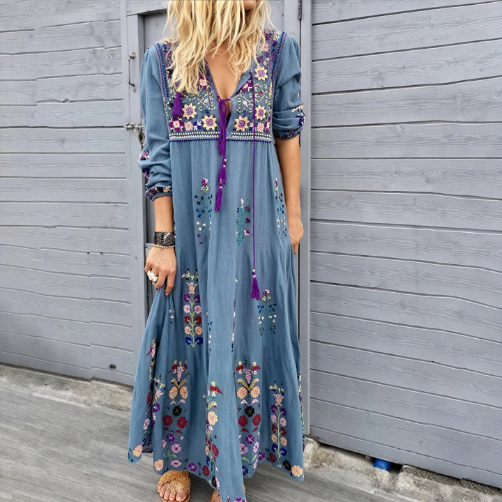 Maya | Boho Maxi with Hand-Embroidered Charm