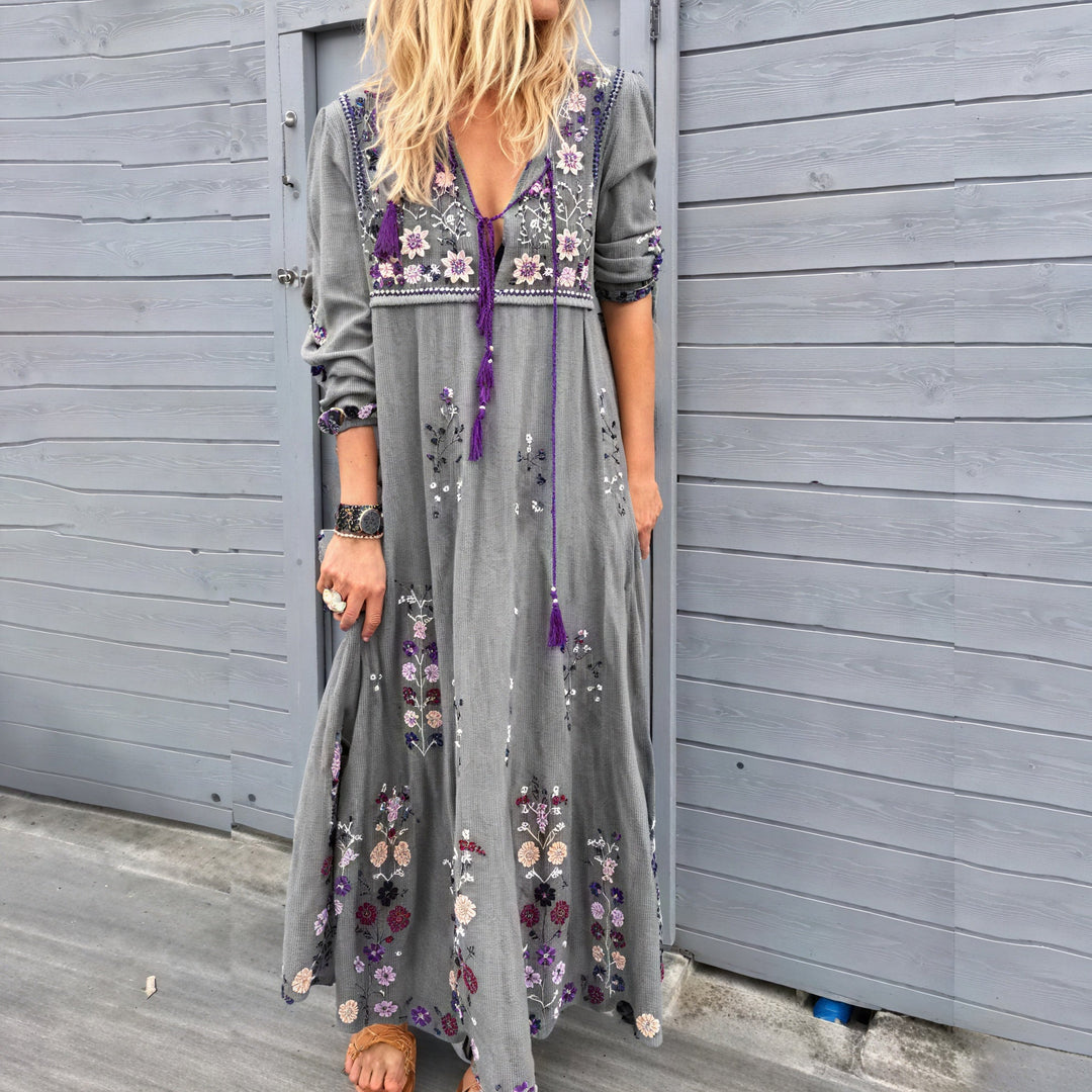 Maya | Boho Maxi with Hand-Embroidered Charm