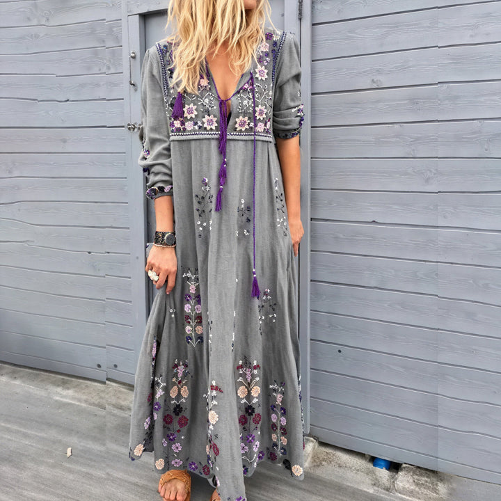 Maya | Boho Maxi with Hand-Embroidered Charm