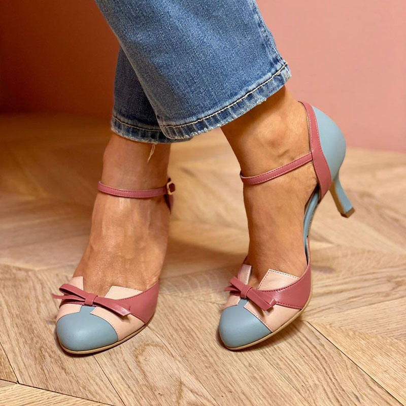 Bellarosa | Colourful sandals with bow and strap, round toe