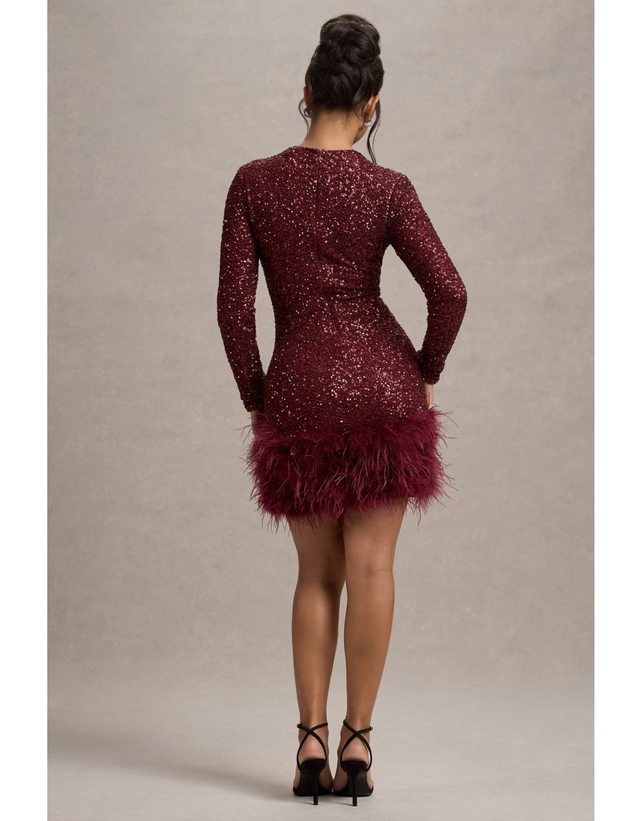 Amelia - Modern Sequins Feather Mini Dress