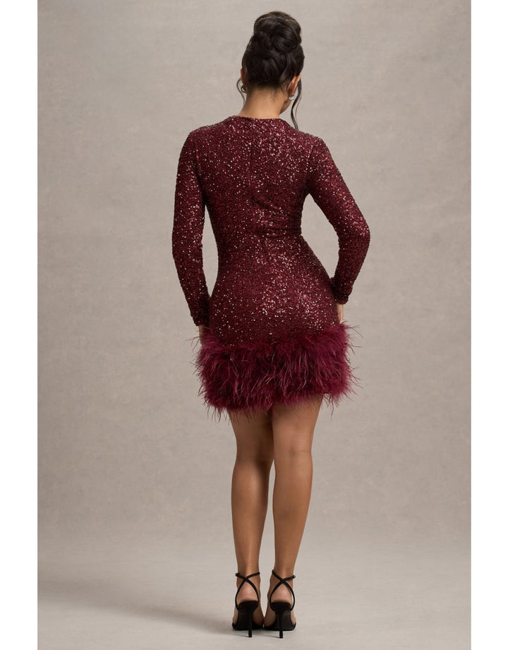 Amelia - Modern Sequins Feather Mini Dress