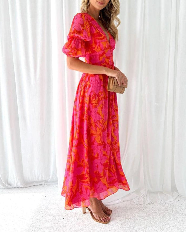 Derana™ - Vibrant Red and Pink Maxi Dress