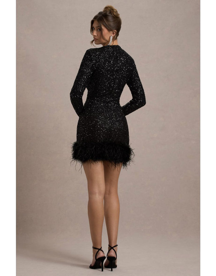 Amelia - Modern Sequins Feather Mini Dress